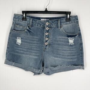 Hawalili NWT Distressed Stretch Denim Jean Shorts Size M Button Fly Blue Cuffed